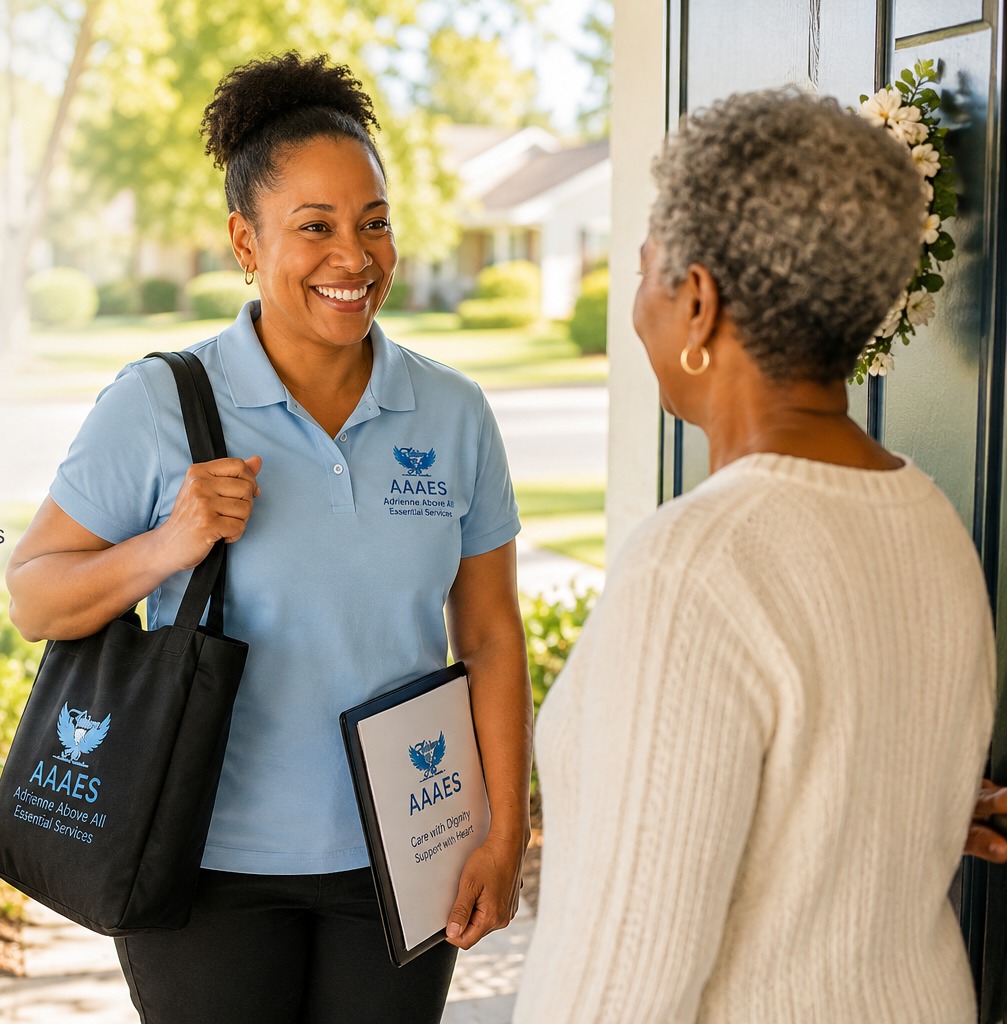 AAAES team member arriving at a client's home with warmth and professionalism.